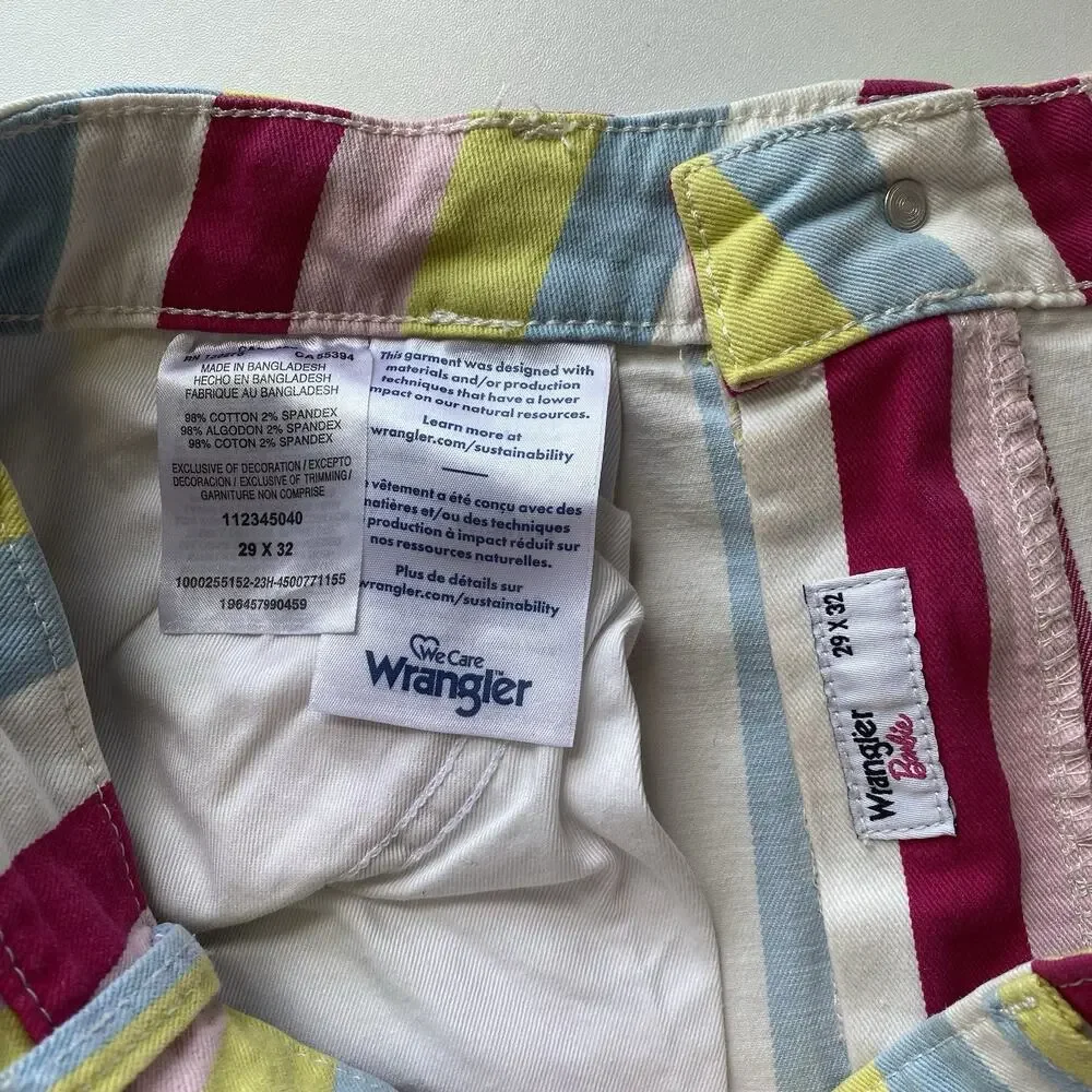 Wrangler Barbie Jeans Womens 29x31.5 Multicolor Striped Flare Denim Barbiecore - Picture 6 of 15